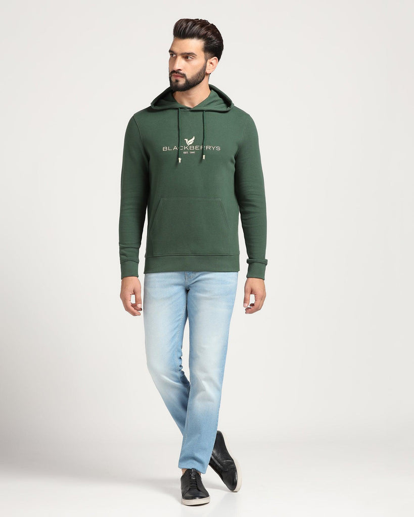 Hoodie Bottle Green Solid Sweatshirt - Feb