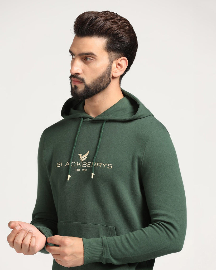 Hoodie Bottle Green Solid Sweatshirt - Feb