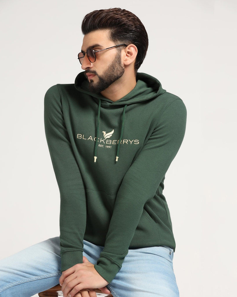 Hoodie Bottle Green Solid Sweatshirt - Feb