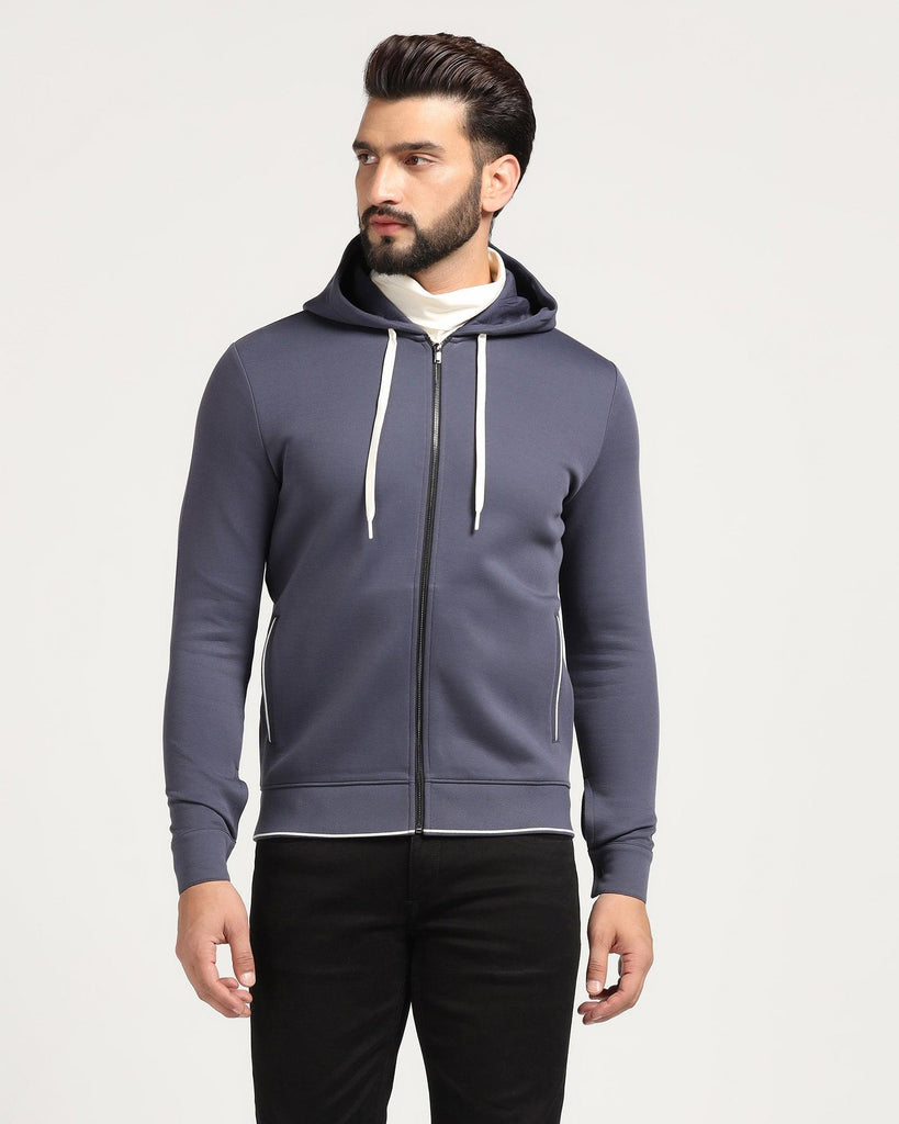 Hoodie Greyish Blue Solid Sweatshirt - Morgo