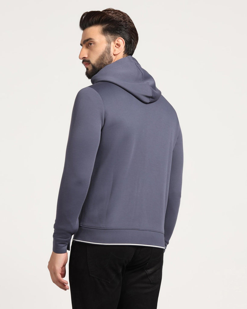 Hoodie Greyish Blue Solid Sweatshirt - Morgo