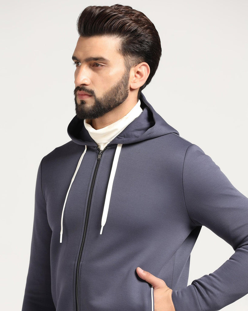 Hoodie Greyish Blue Solid Sweatshirt - Morgo