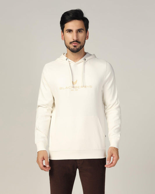 Hoodie Off White Solid Sweatshirt - Feb