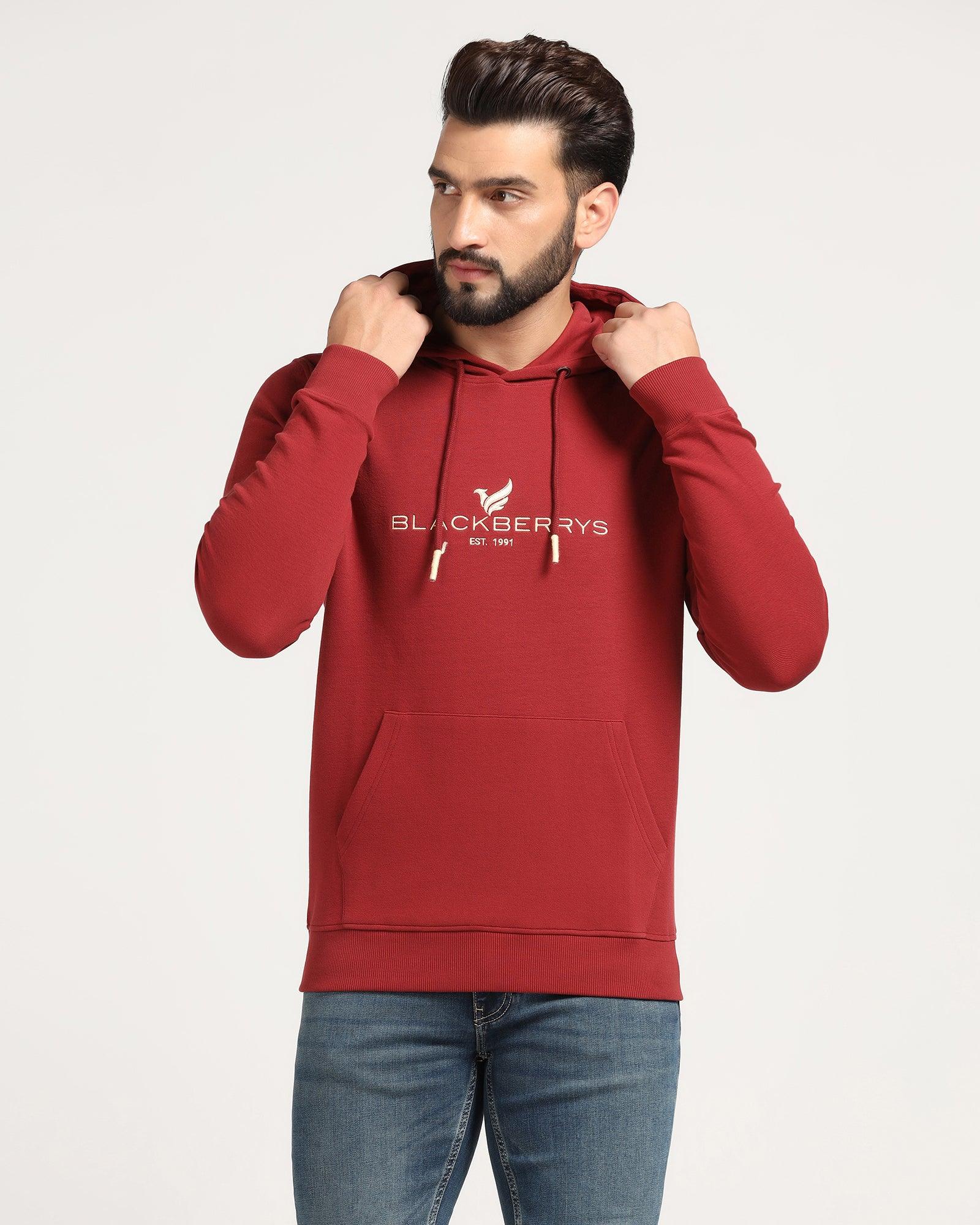 Hoodie Red Solid Sweatshirt - Feb