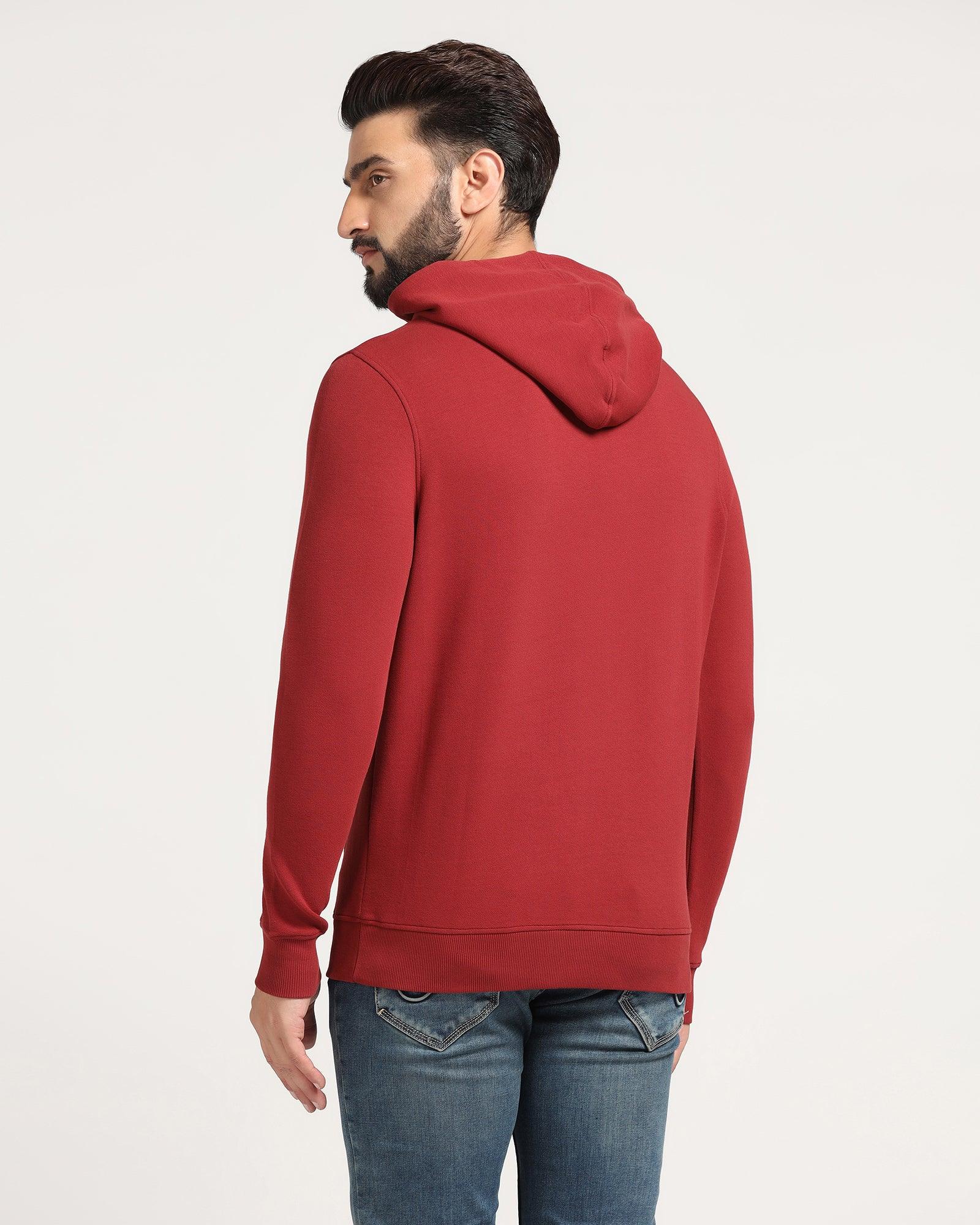 Hoodie Red Solid Sweatshirt - Feb