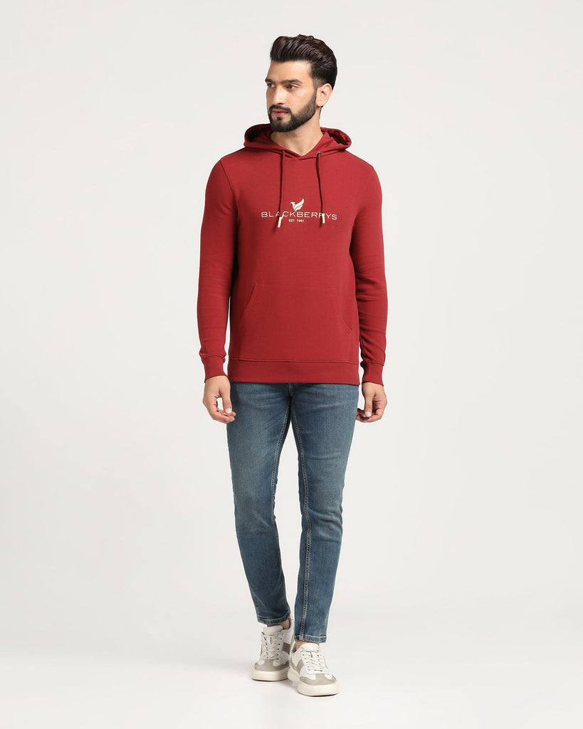 Hoodie Red Solid Sweatshirt - Feb