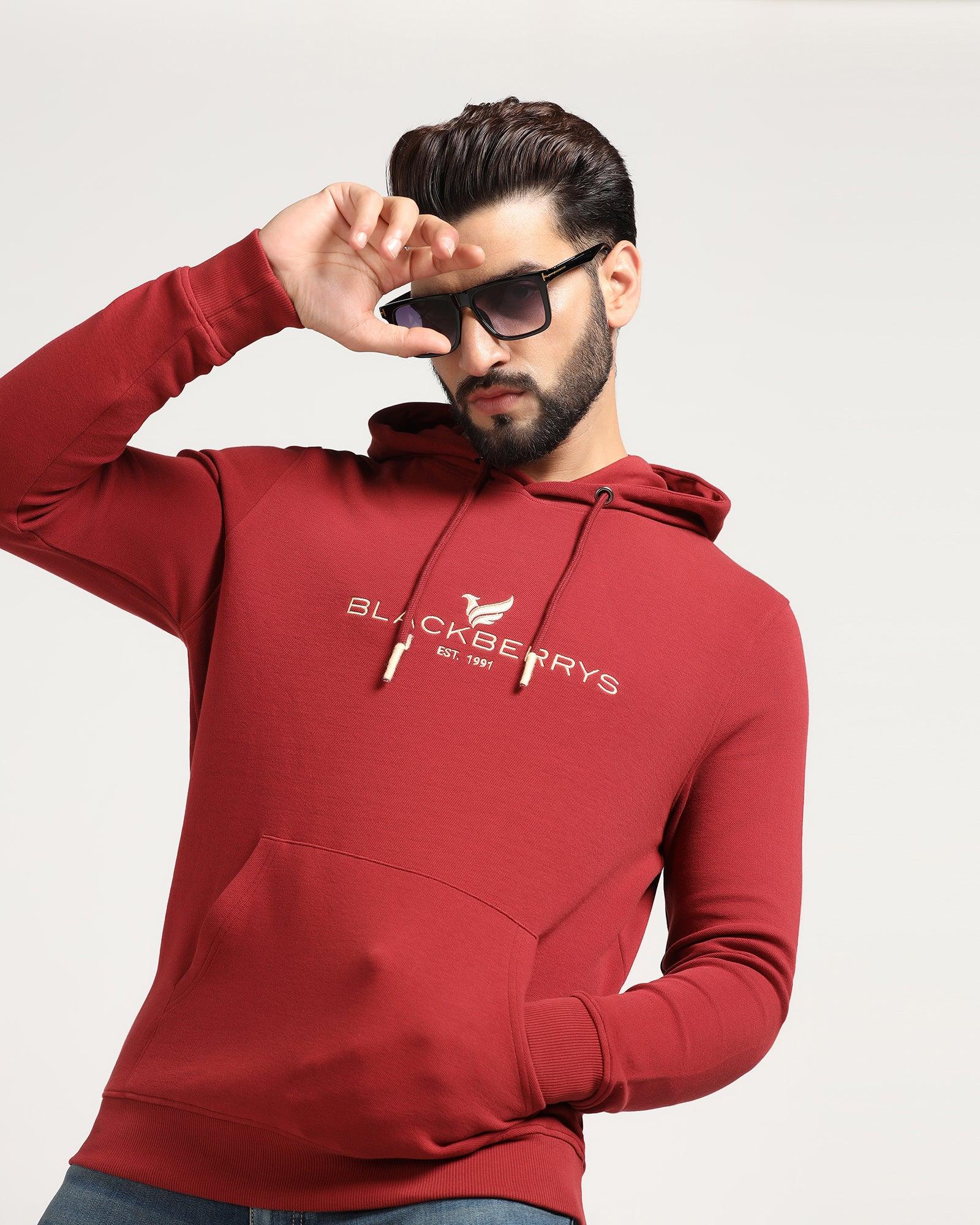 Hoodie Red Solid Sweatshirt - Feb - Blackberrys