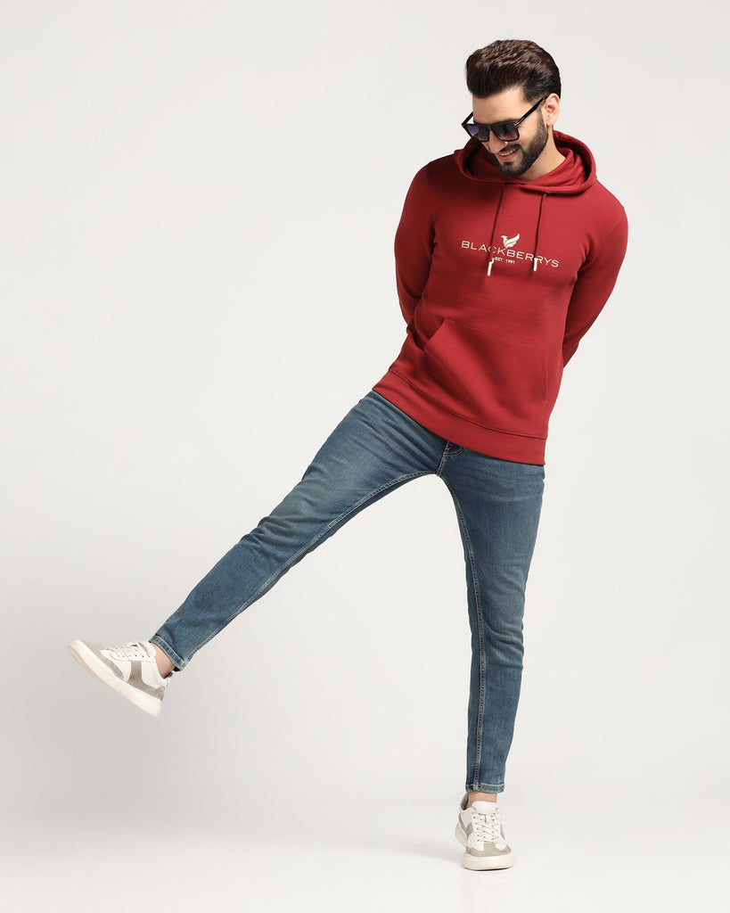 Hoodie Red Solid Sweatshirt - Feb