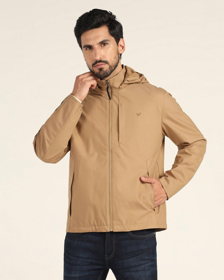 Hoodie Beige Solid Zipper Jacket - Liam