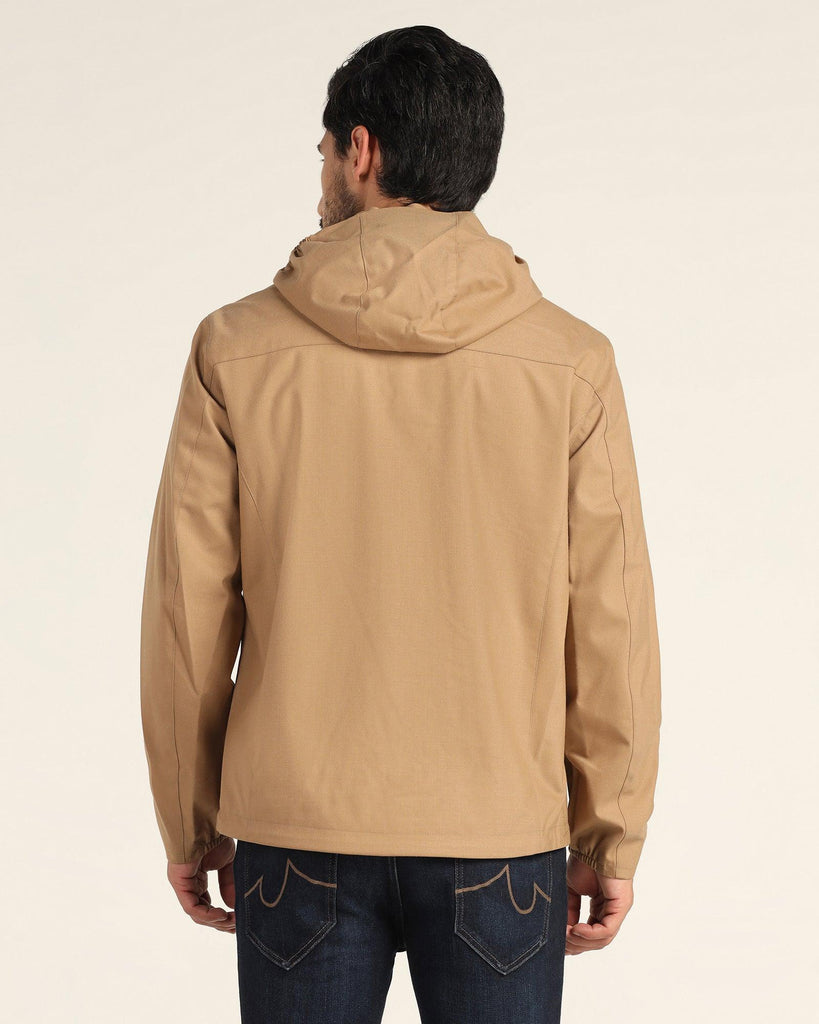 Hoodie Beige Solid Zipper Jacket - Liam