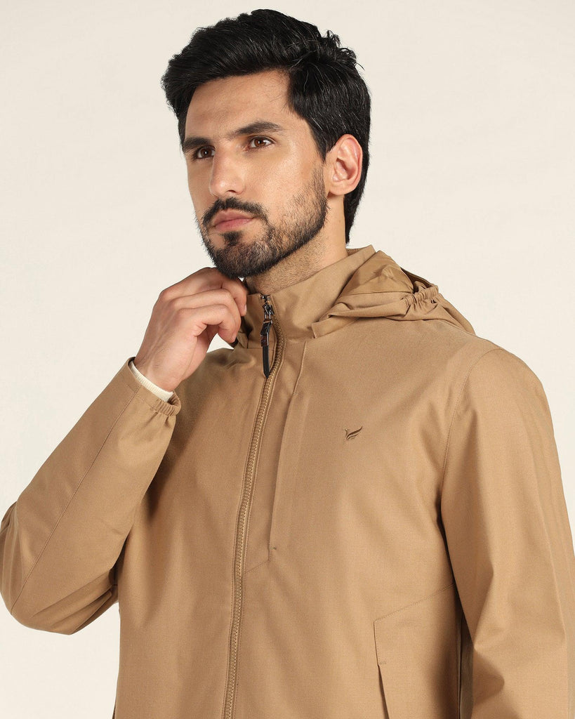 Hoodie Beige Solid Zipper Jacket - Liam