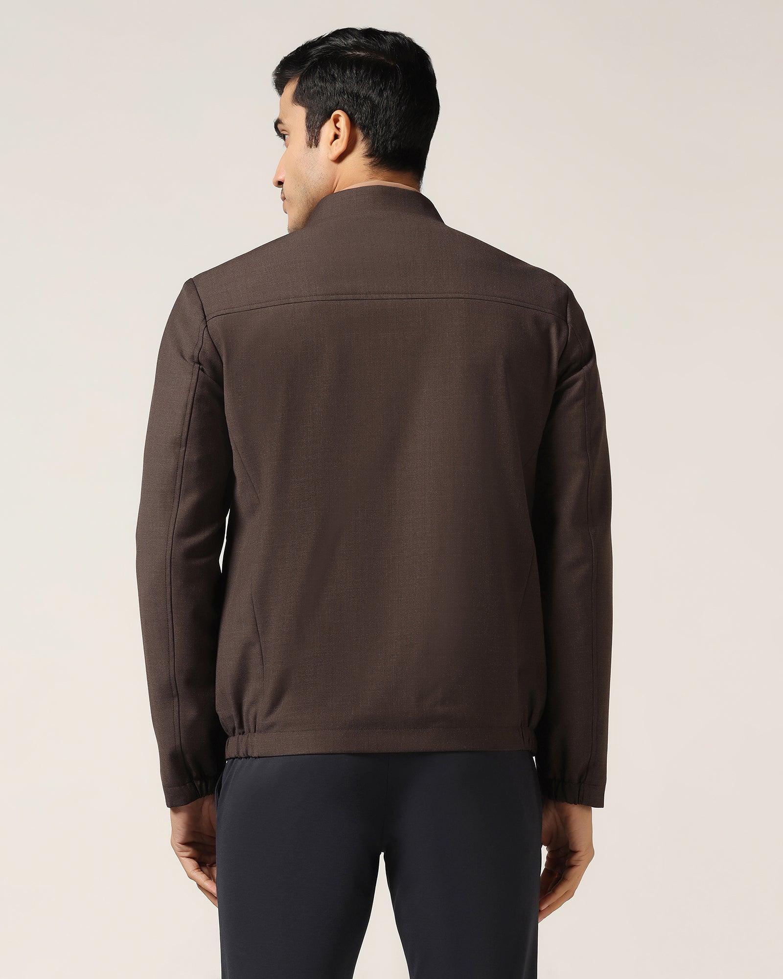 TechPro Brown Solid Zipper Jacket - Zeno - Blackberrys