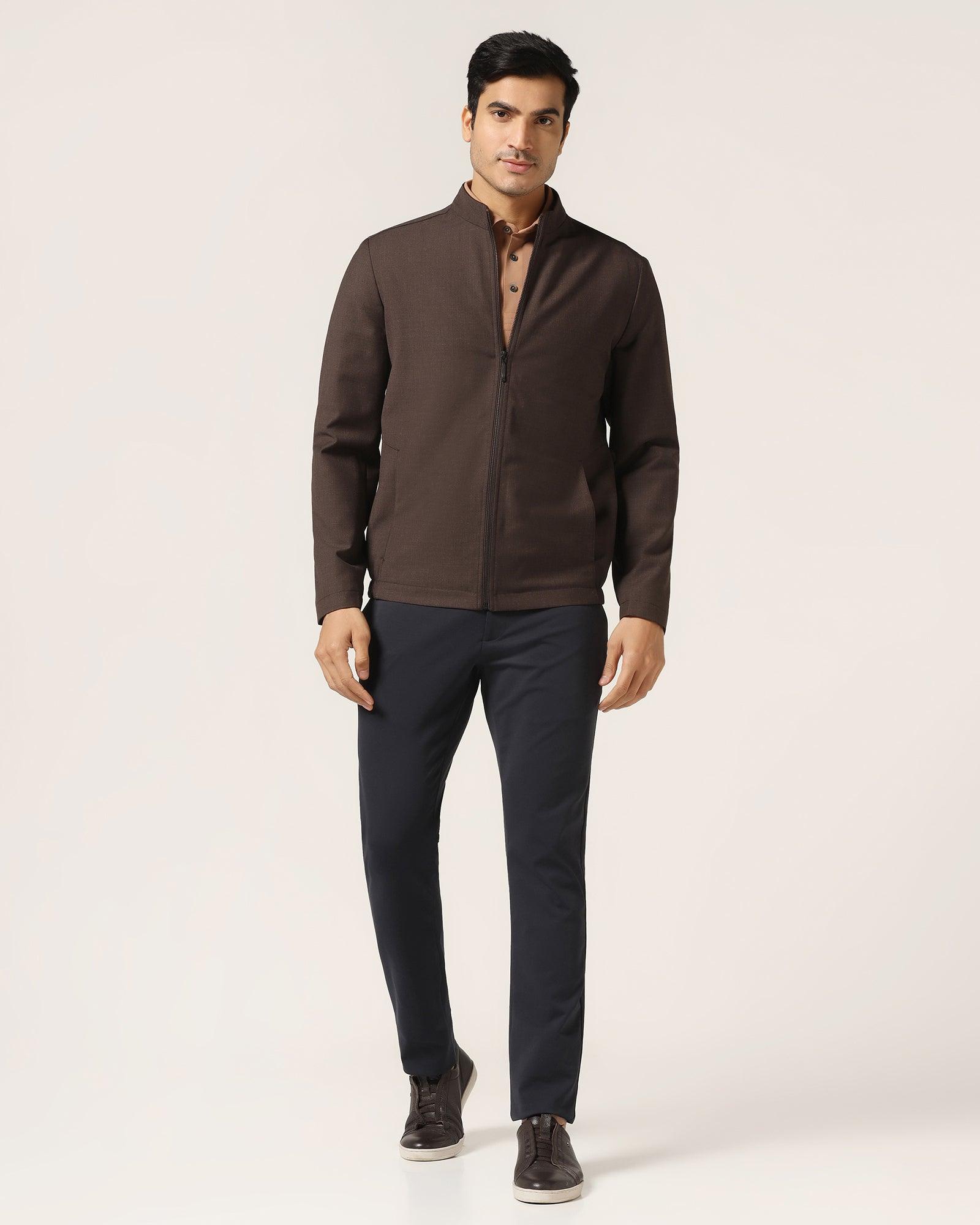 TechPro Brown Solid Zipper Jacket - Zeno - Blackberrys