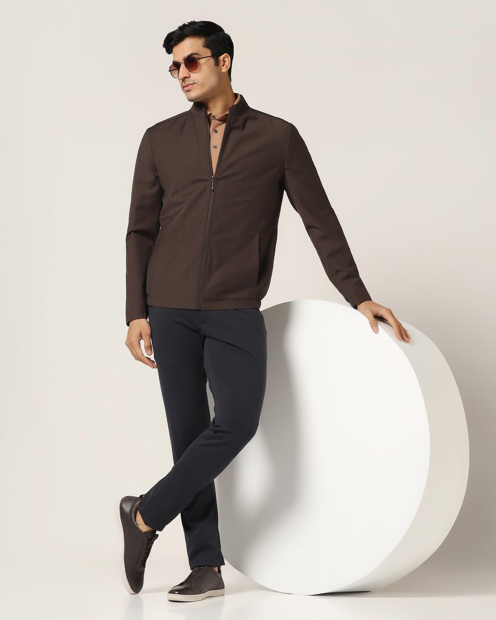 TechPro Brown Solid Zipper Jacket - Zeno - Blackberrys