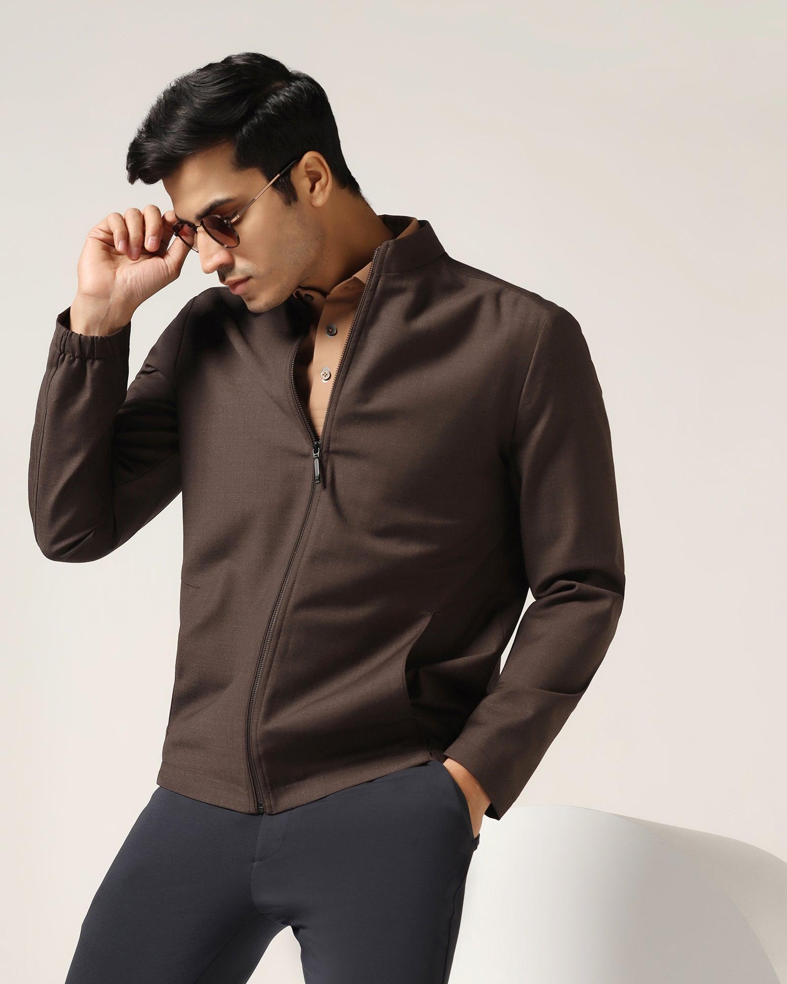 TechPro Brown Solid Zipper Jacket - Zeno - Blackberrys