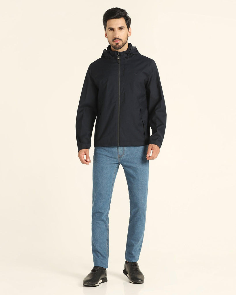 Hoodie Dark Blue Solid Zipper Jacket - Liam