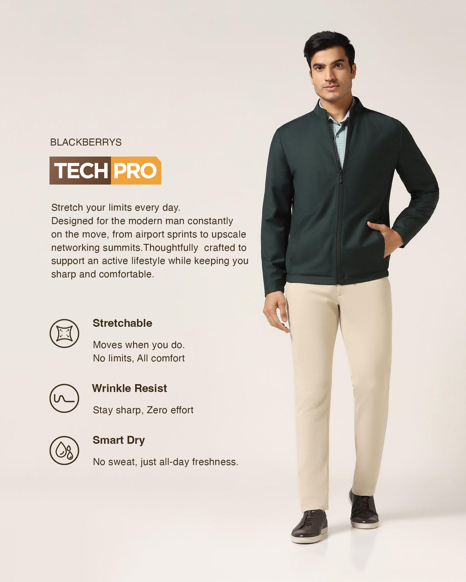 TechPro Green Solid Zipper Jacket - Zeno