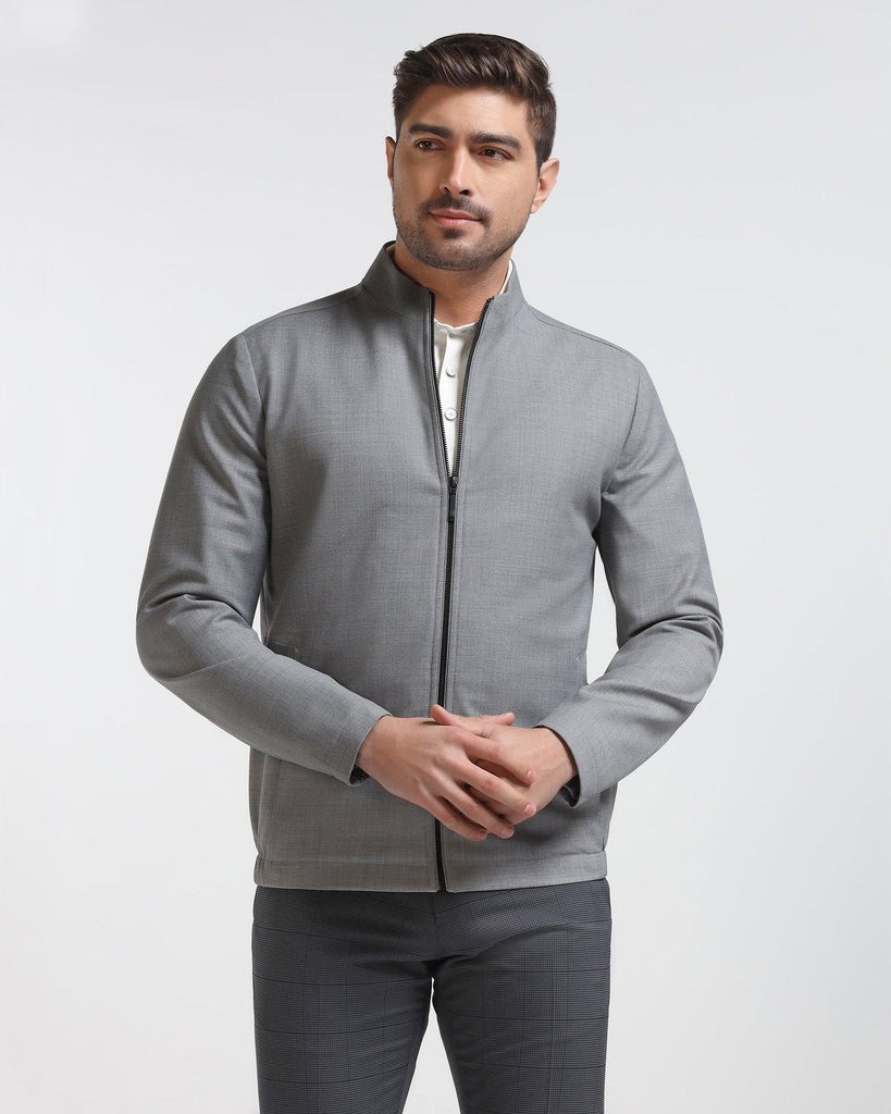 TechPro Grey Solid Zipper Jacket - Zeno