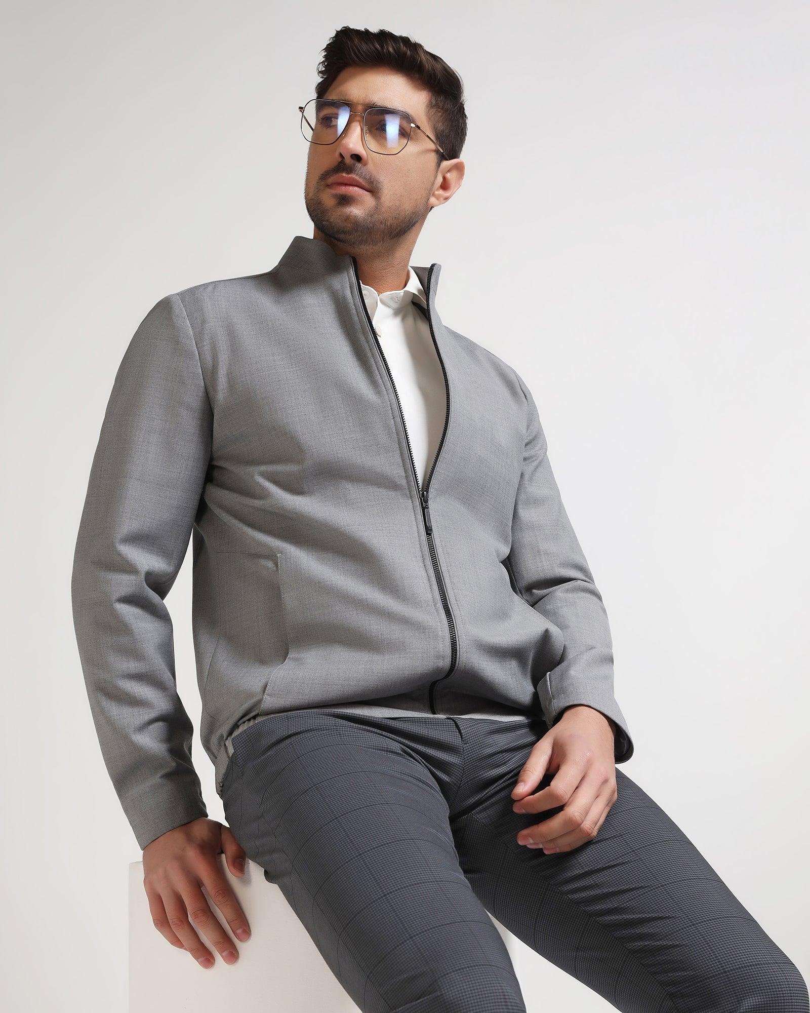 TechPro Grey Solid Zipper Jacket - Zeno - Blackberrys