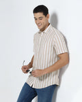 Khaki Half Sleeve Stripe Shirt - Mantus