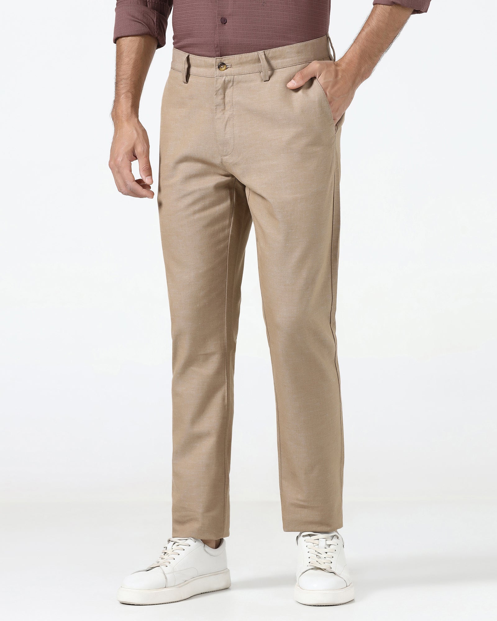 Khaki Linen Solid Khakis - Judas