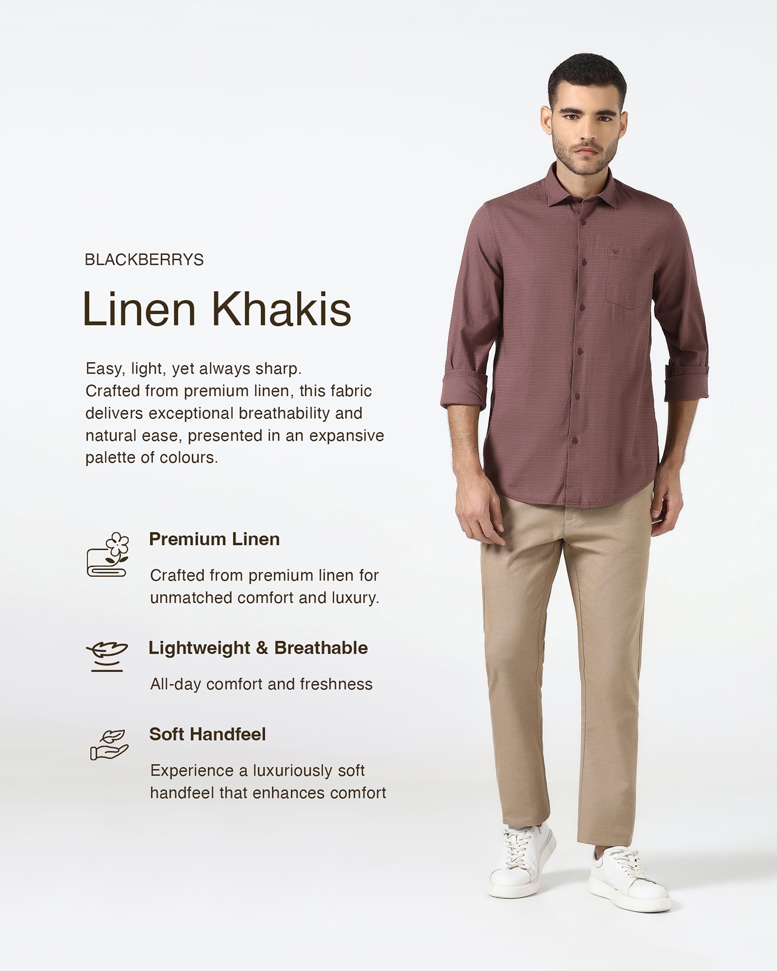 Khaki Linen Solid Khakis - Judas