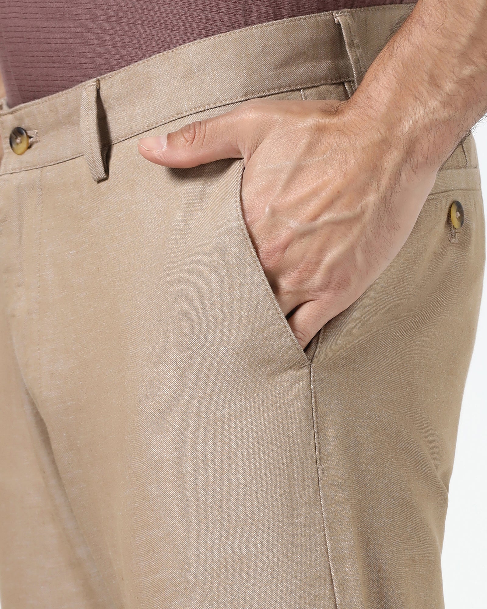 Khaki Linen Solid Khakis - Judas