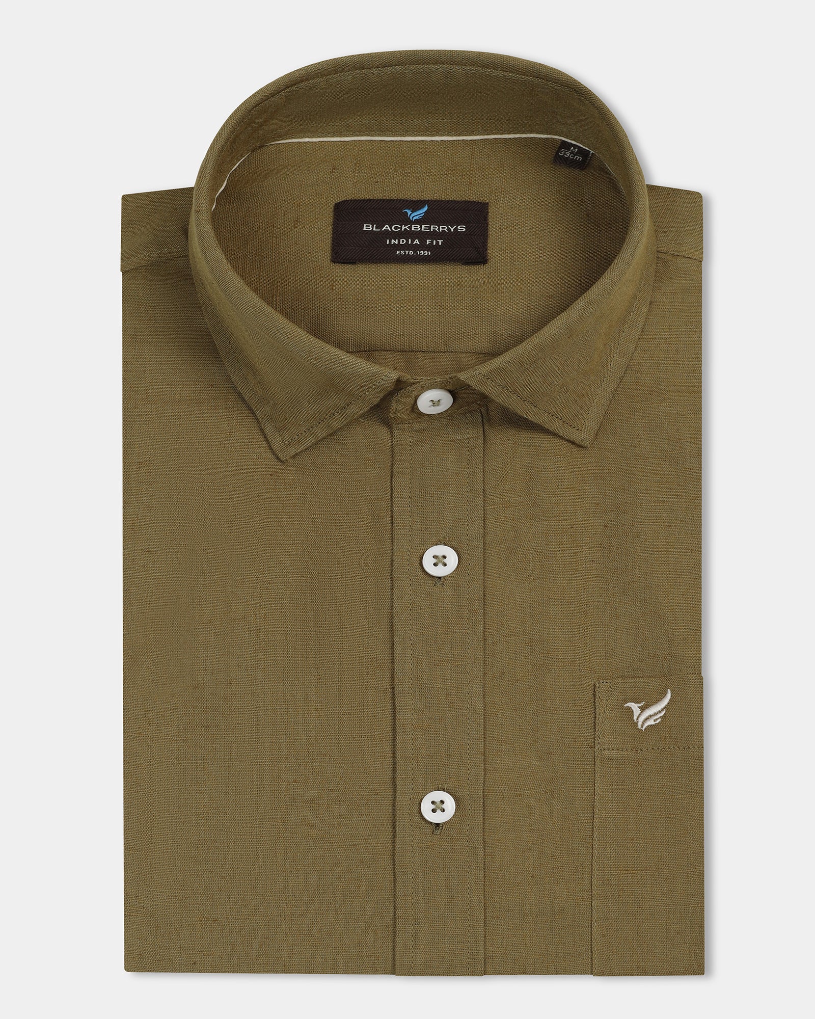 Khaki Half Sleeve Linen Solid Shirt - Cleo