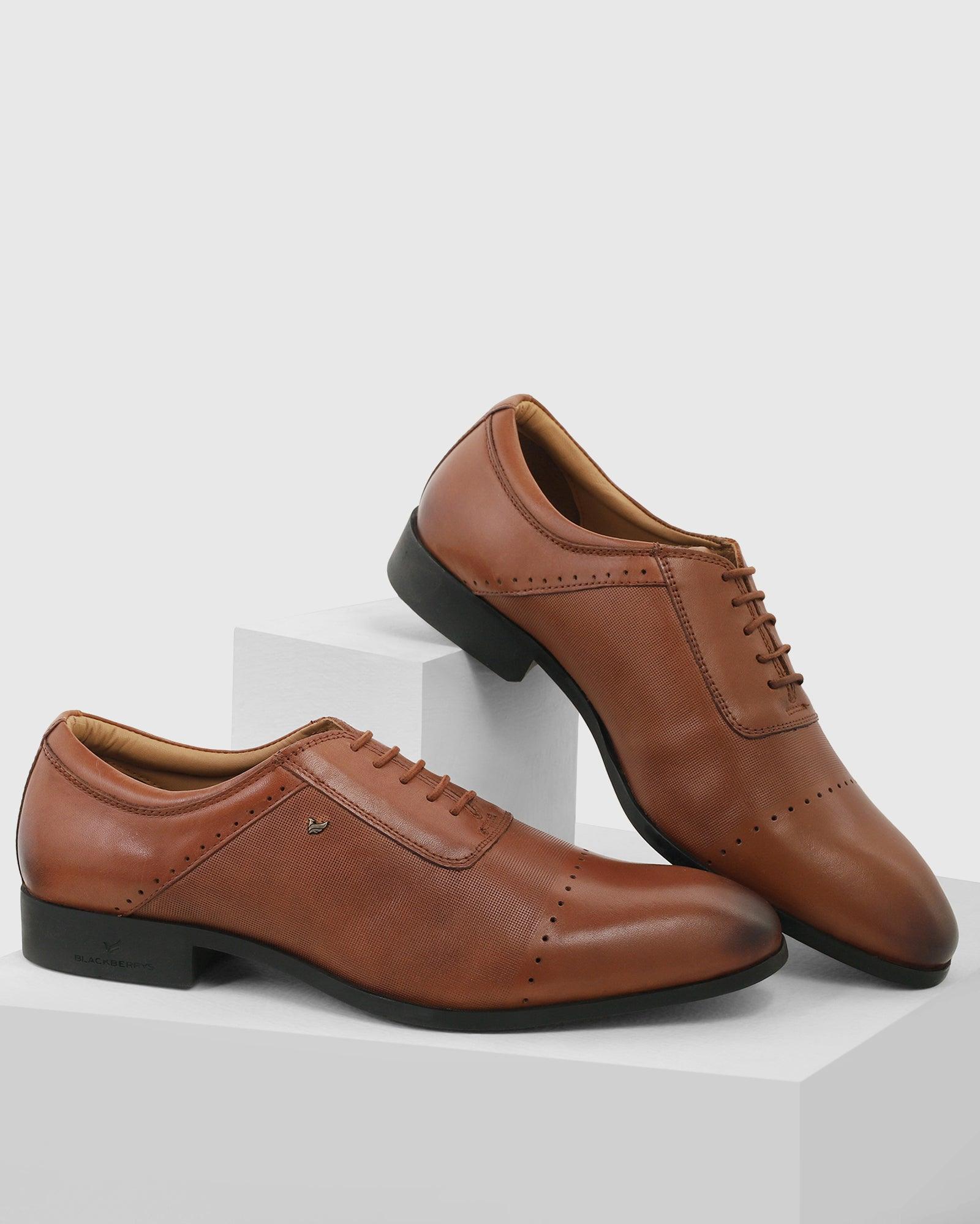 Must Haves Leather Tan Textured Oxford Shoes - Kiwi