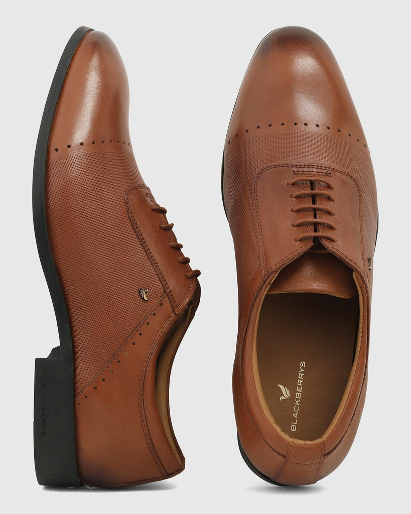 Must Haves Leather Tan Textured Oxford Shoes - Kiwi