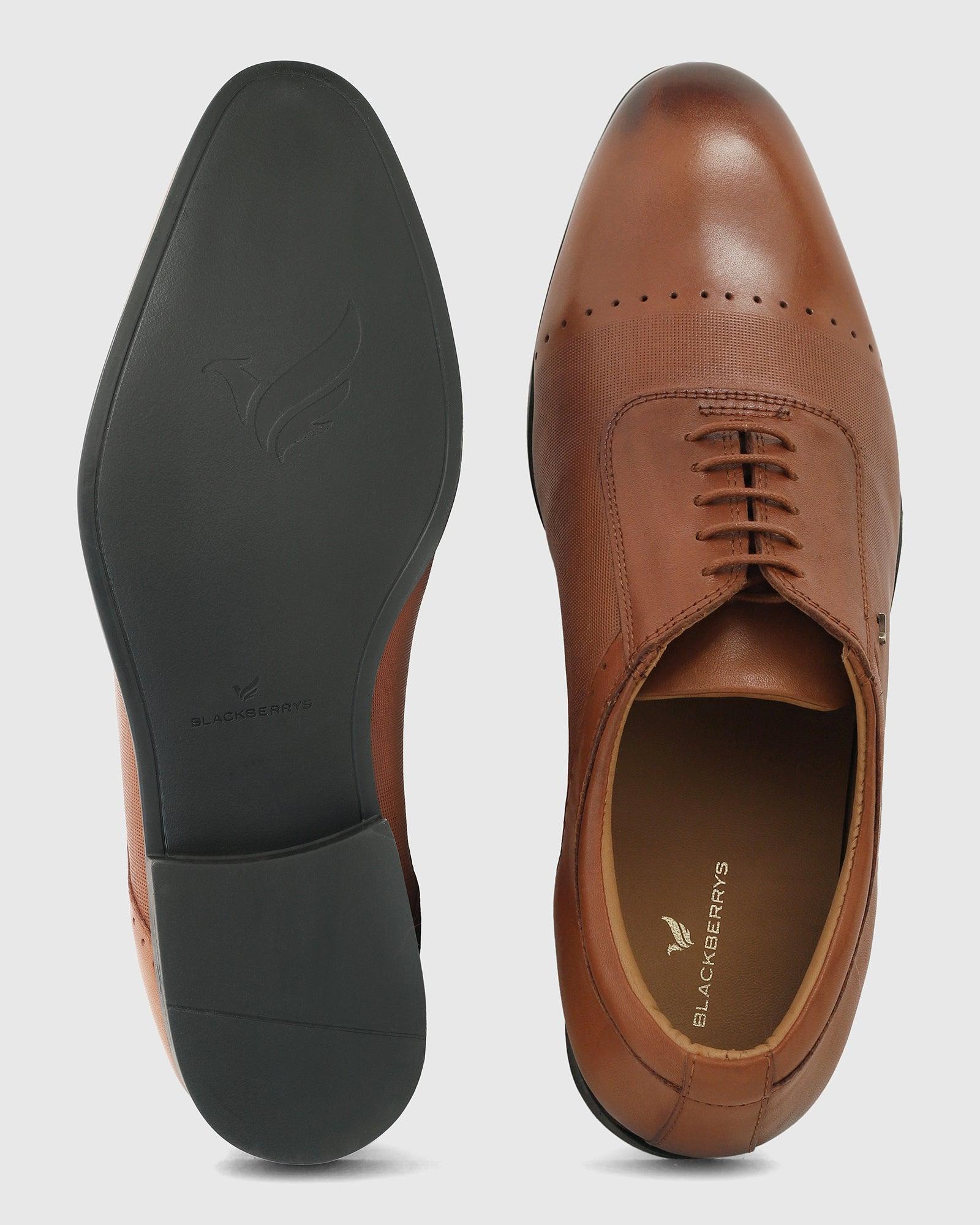 Must Haves Leather Tan Textured Oxford Shoes - Kiwi