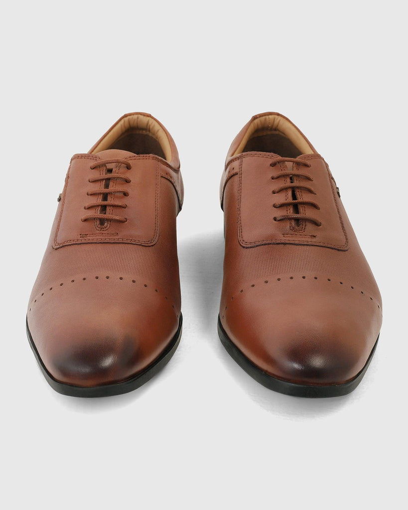 Must Haves Leather Tan Textured Oxford Shoes - Kiwi