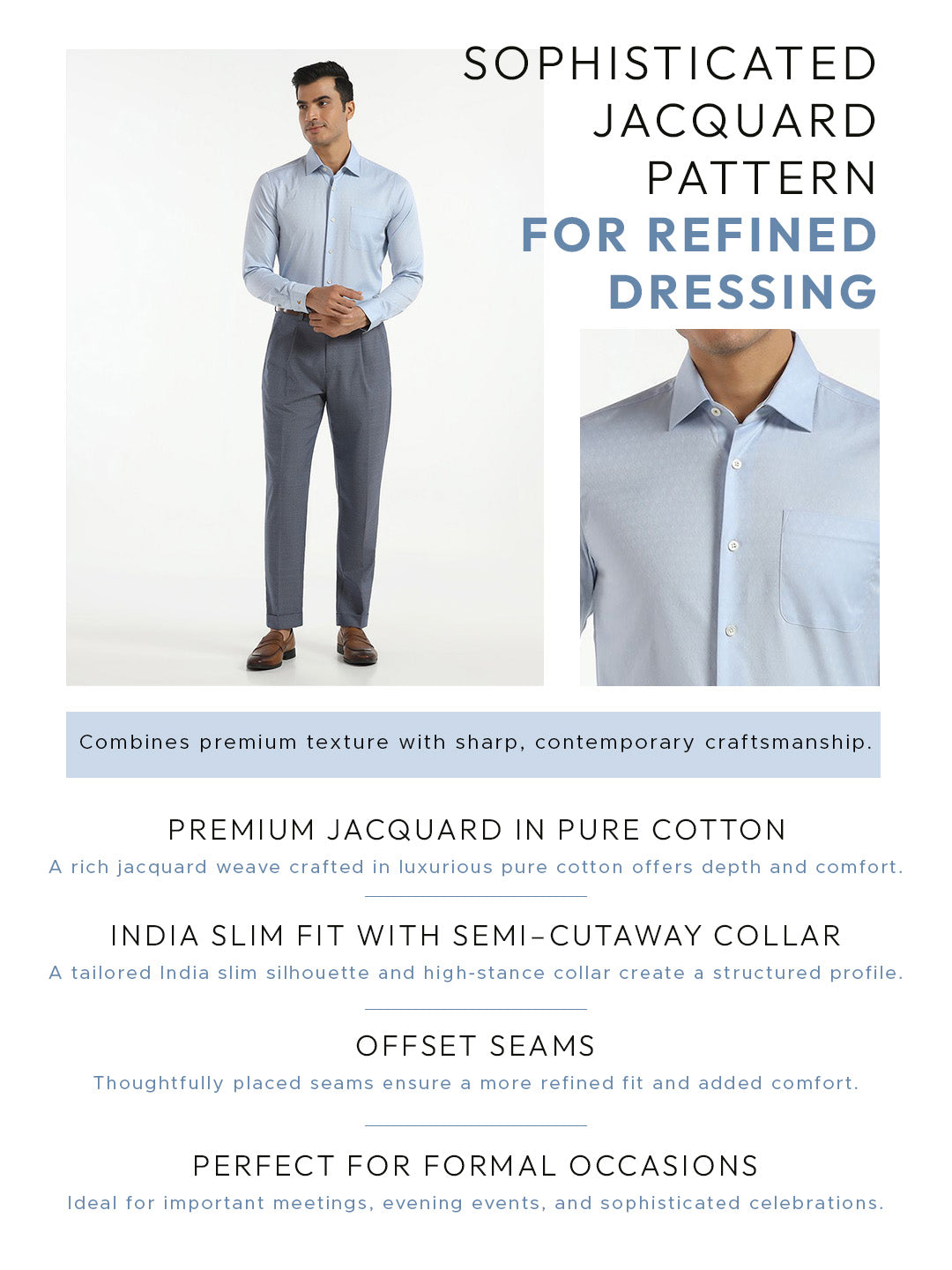 Luxe Formal Blue Jacquard Shirt - Castle