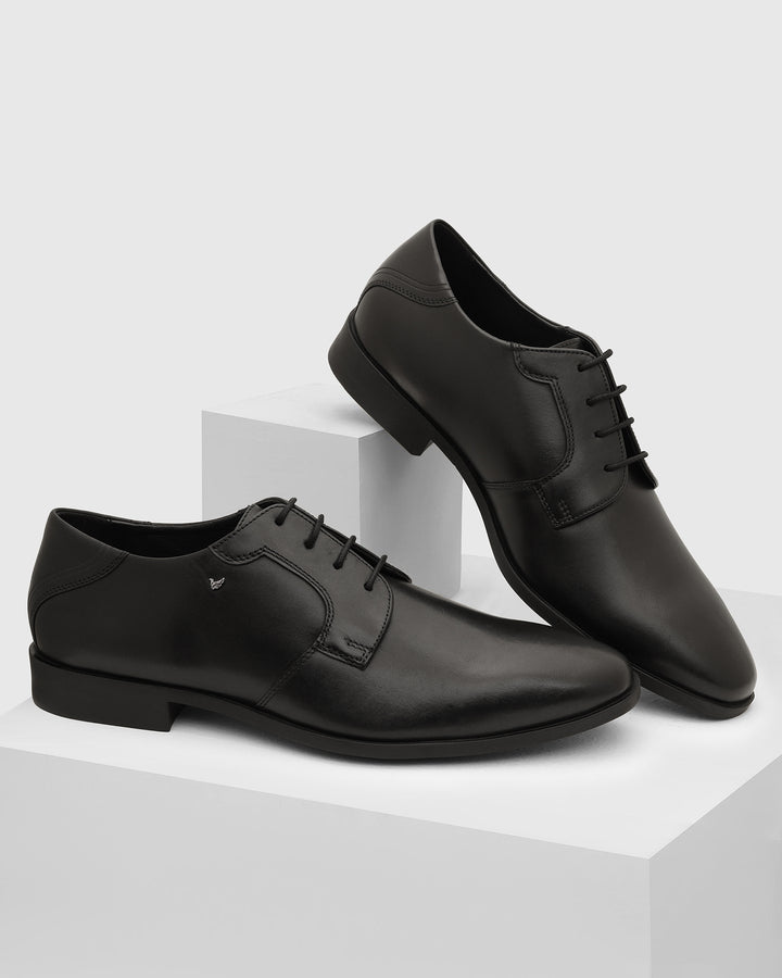 Leather Black Solid Derby Shoes - Varg