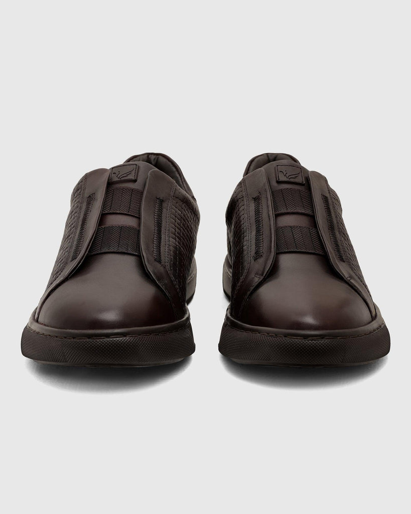 Leather Brown Textured Sneakers - Truby