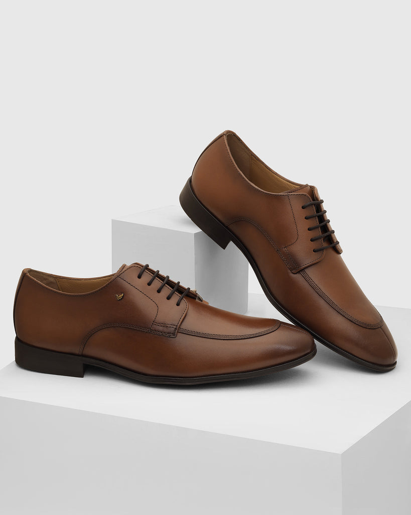 Leather Tan Solid Derby Shoes - Vachel