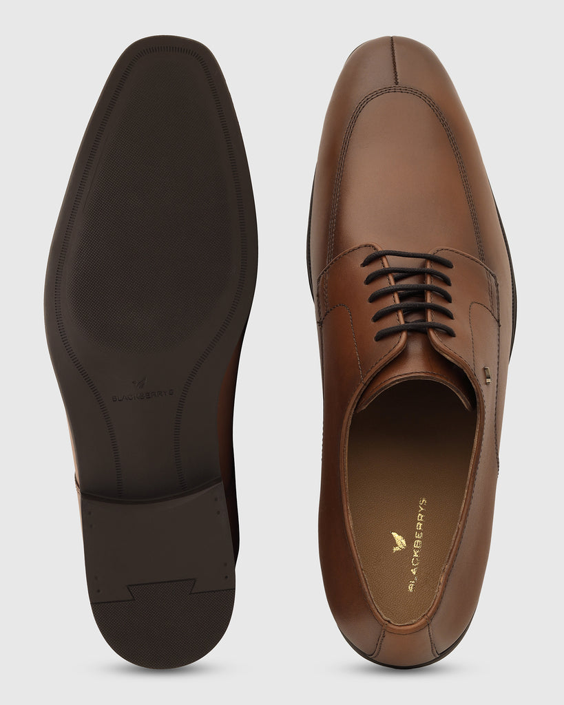 Leather Tan Solid Derby Shoes - Vachel