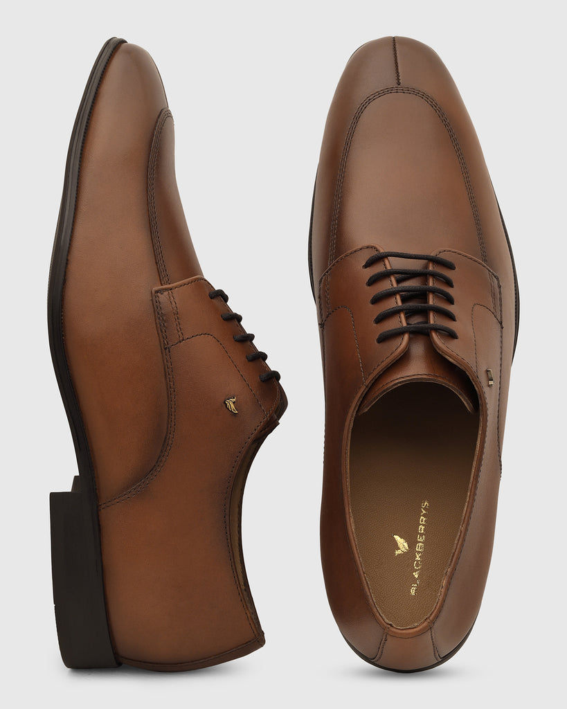 Leather Tan Solid Derby Shoes - Vachel