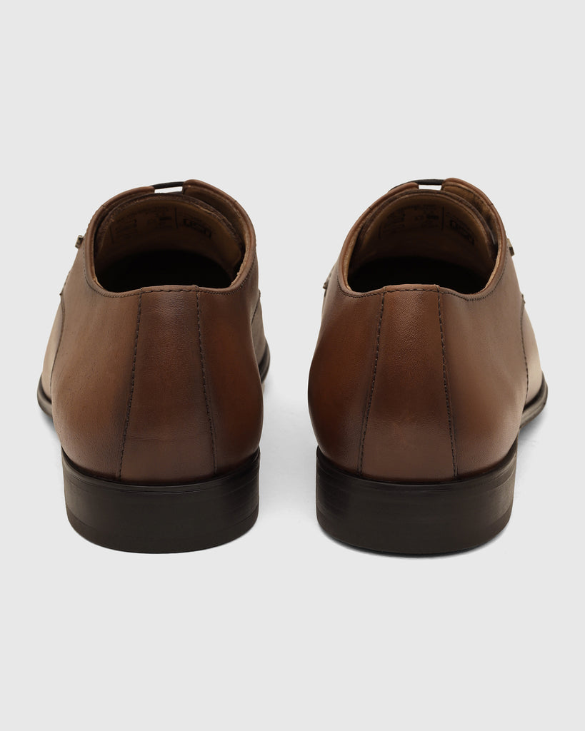 Leather Tan Solid Derby Shoes - Vachel