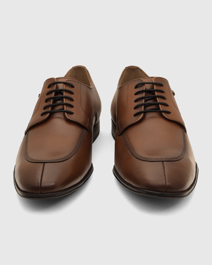 Leather Tan Solid Derby Shoes - Vachel