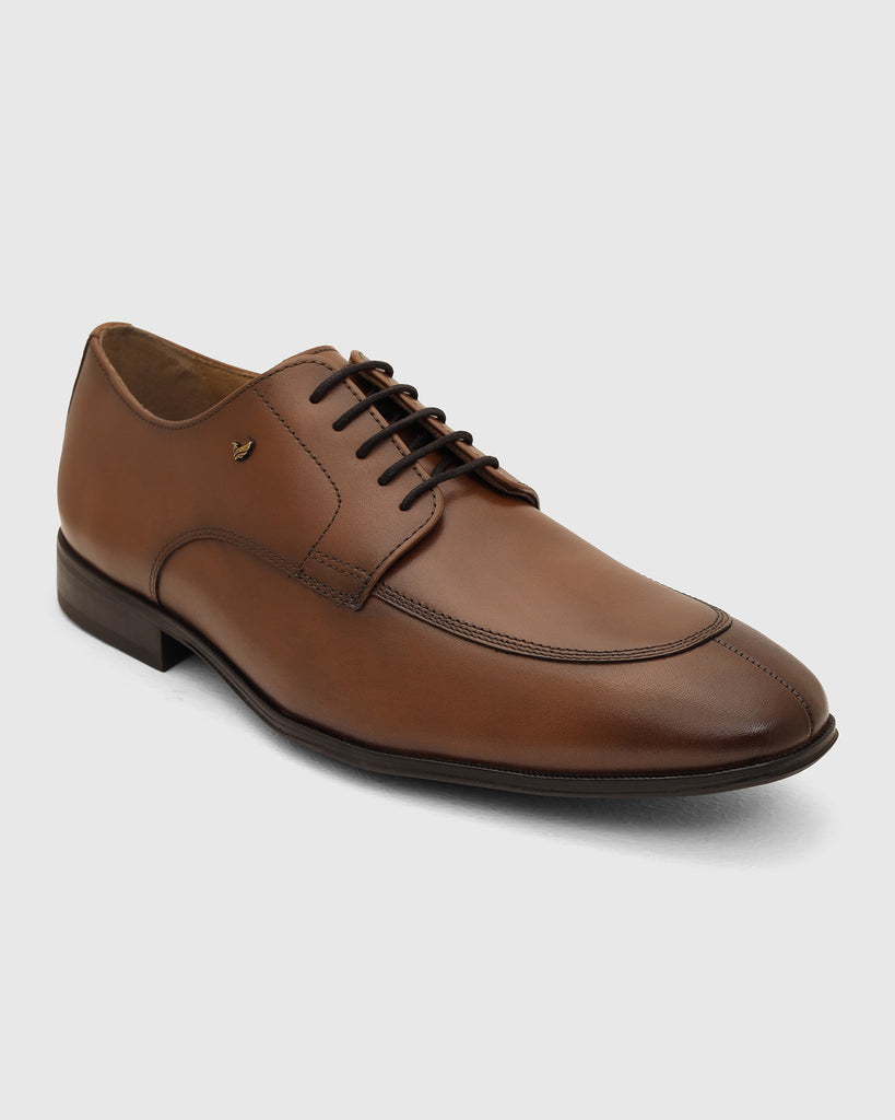 Leather Tan Solid Derby Shoes - Vachel