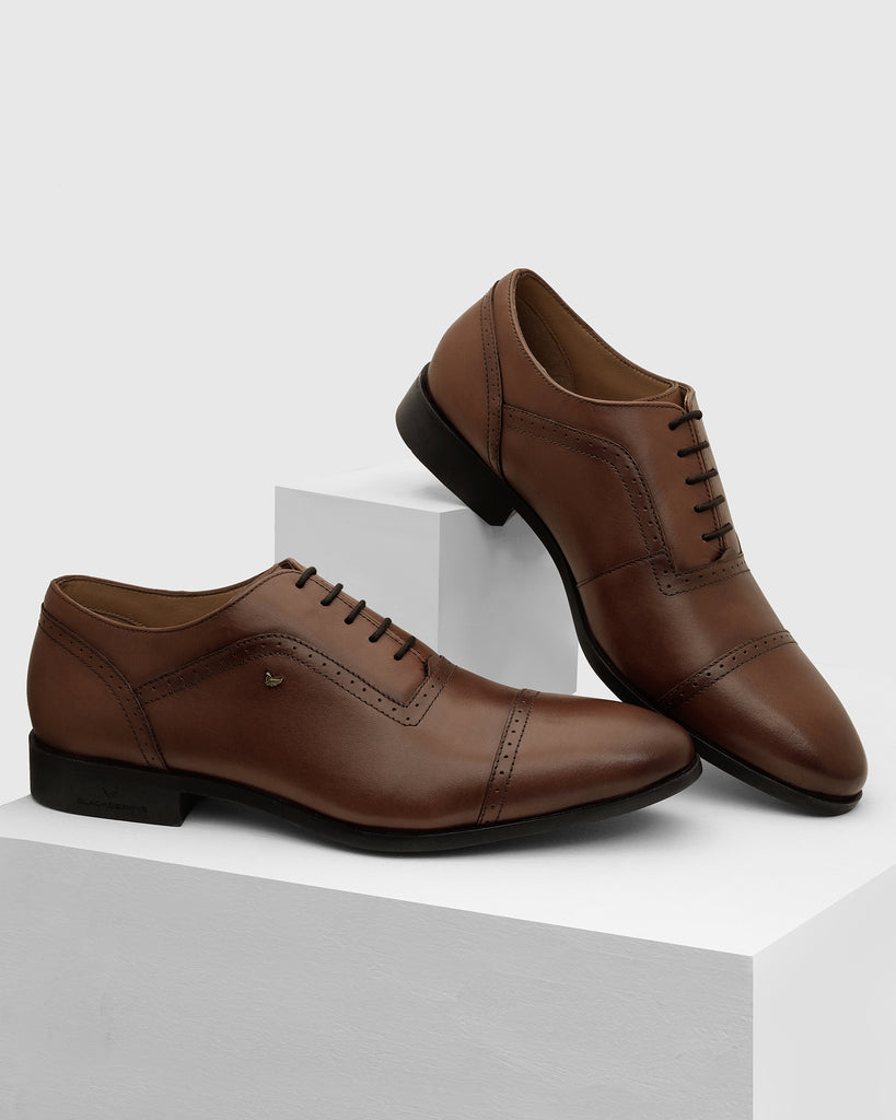 Leather Tan Solid Oxford Shoes - Venus