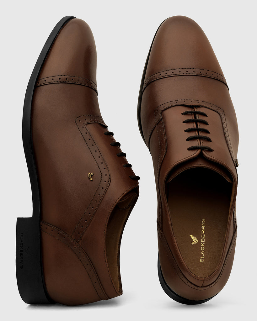 Leather Tan Solid Oxford Shoes - Venus