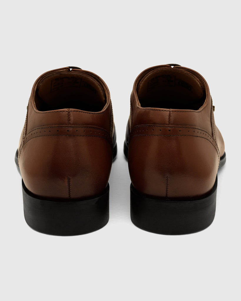 Leather Tan Solid Oxford Shoes - Venus