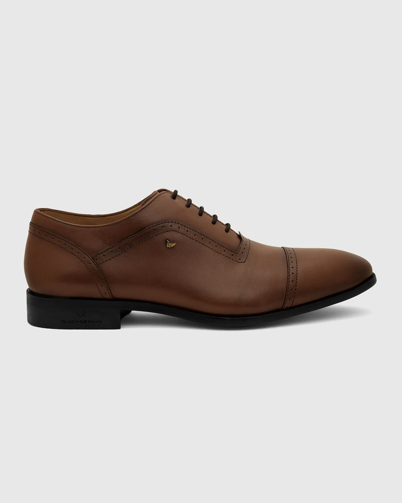 Leather Tan Solid Oxford Shoes - Venus