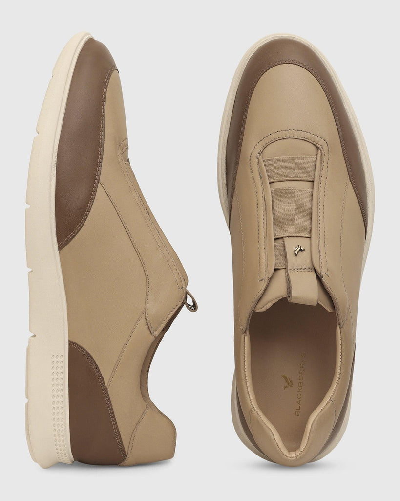 Leather Beige Solid Sneakers - Tummi