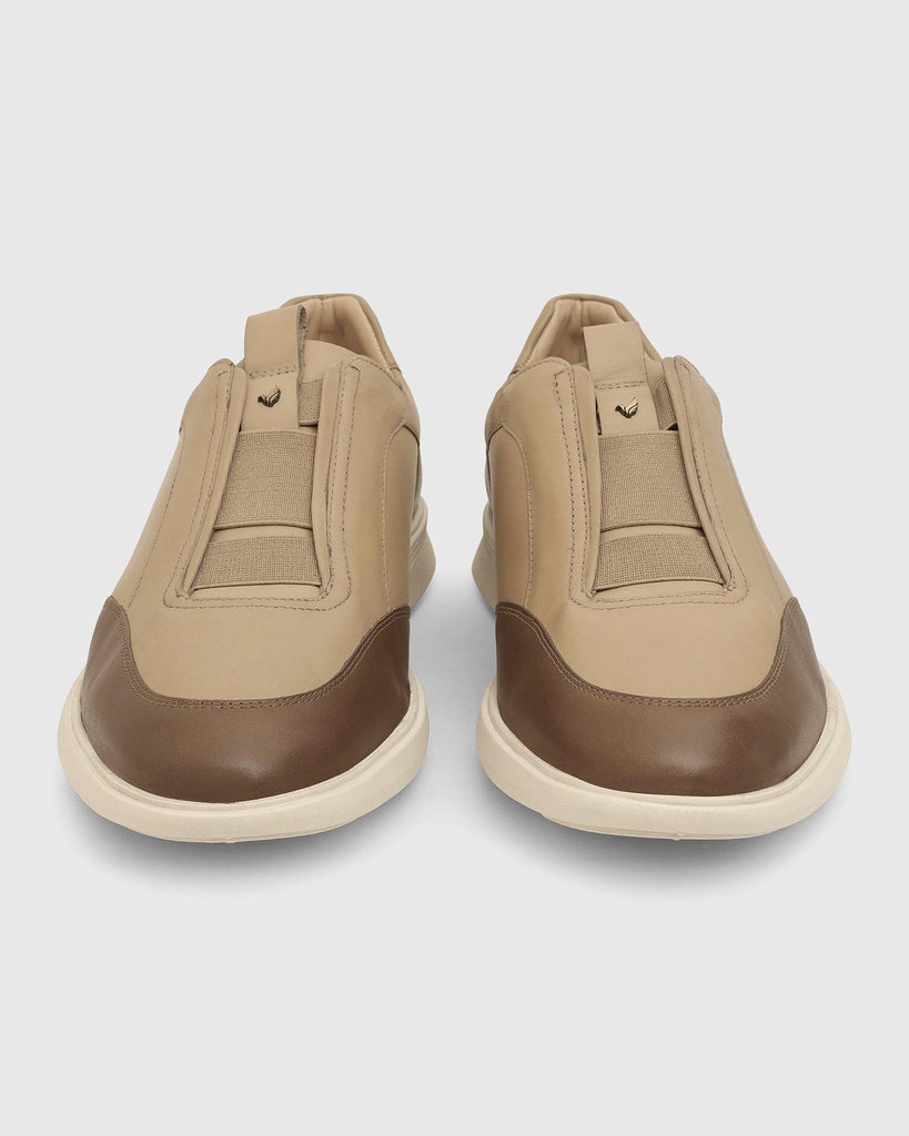 Leather Beige Solid Sneakers - Tummi