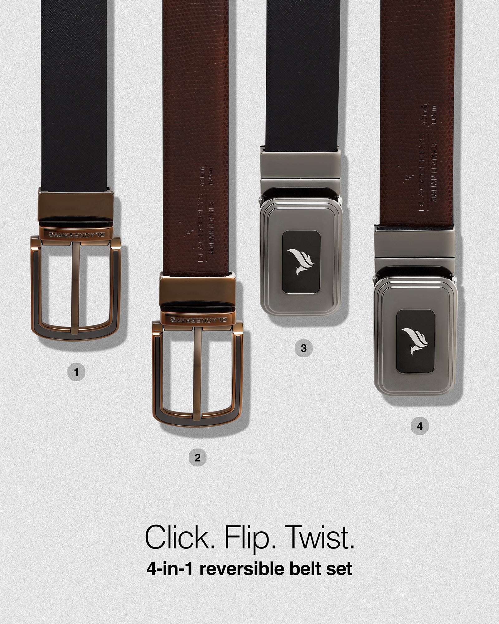 4-in-1 Reversible Leather Black & Brown Belt Gift Set - Almanor