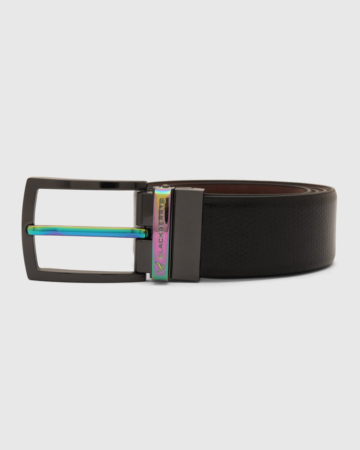 Leather Reversible Black & Brown Textured Belt - Ubaldo