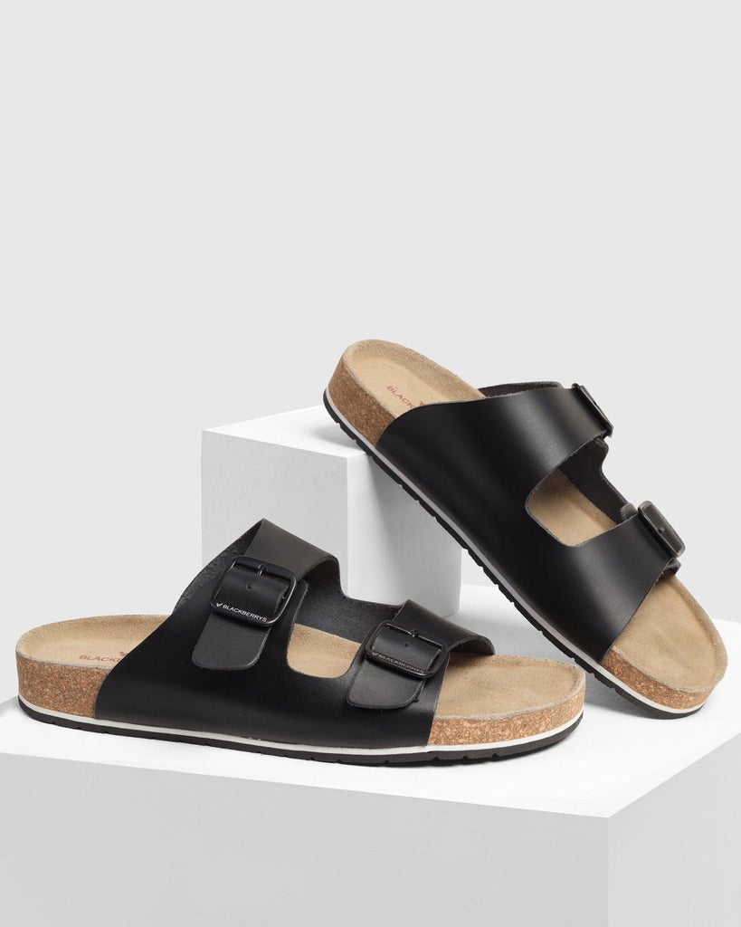 Leather Black Solid Sandals - Shon